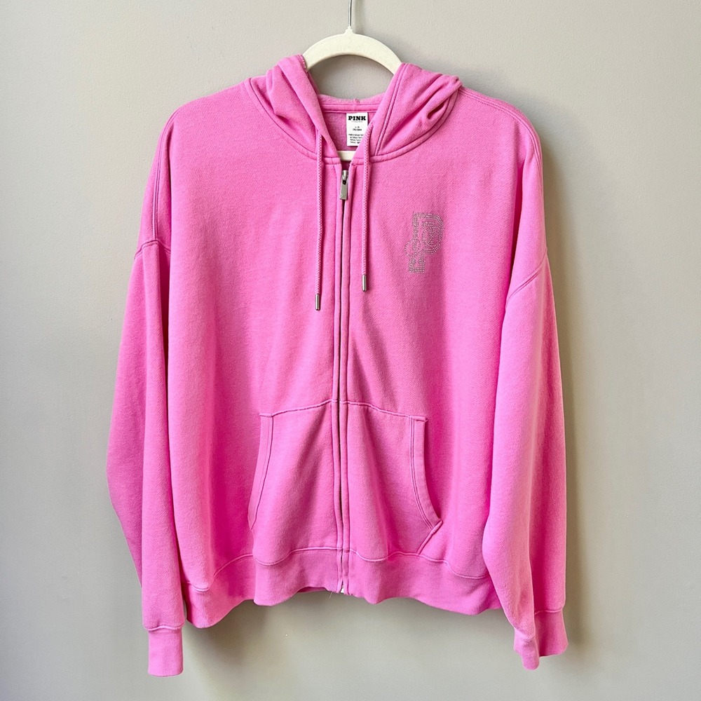 Victoria's Secret Pink Hoodie Women's Large Pink Sleigh Queen Rhinestones Cozy
